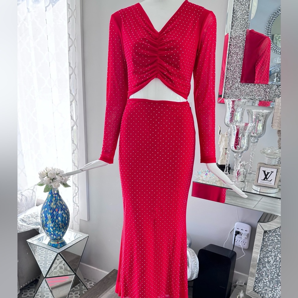 NWT 🩸 Red Skirt Set with Embellishments